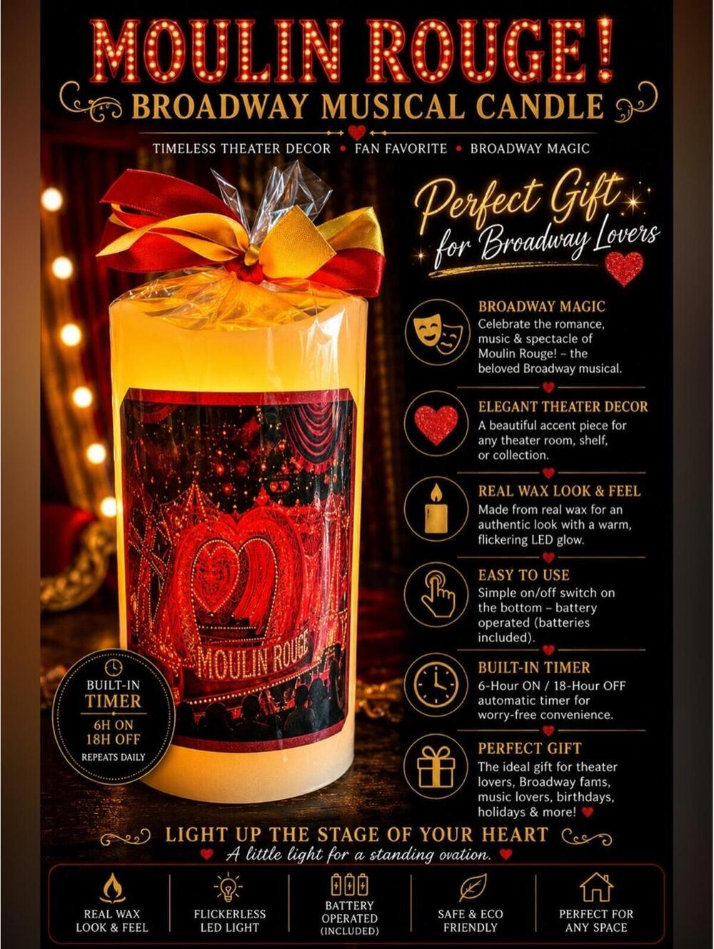 Moulin Rouge Broadway Musical‎ LED Candle with Built-in Timer